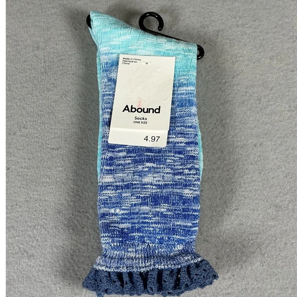 Nordstrom Rack Abound‎ Ruffle Trim Crew Socks Blue Europe One Size NWT